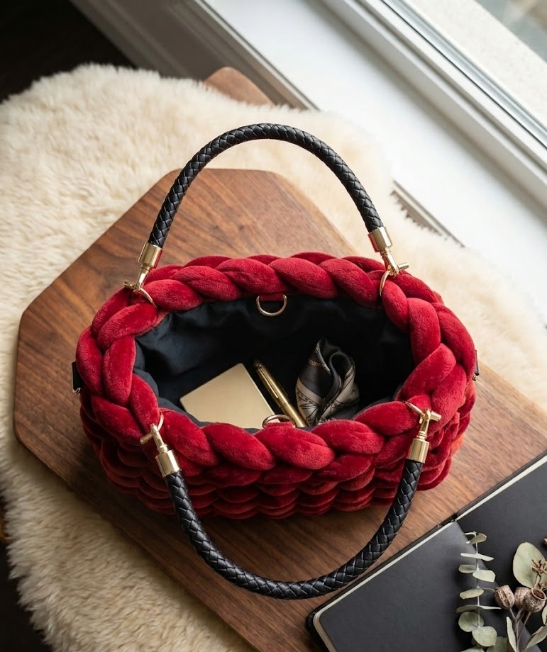 ##Lo Scarlett – Borsa Chunky Velvet Rosso Passione##